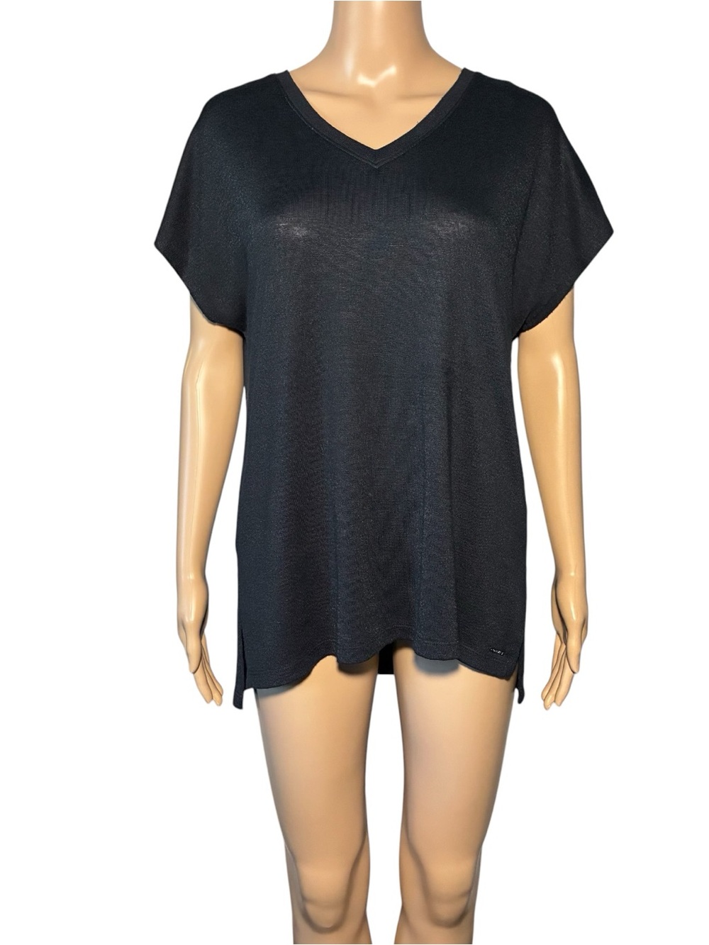 Orvis Women's Blouse Size M Navy Blue V-Neck Short Sleeve Lightweight Top